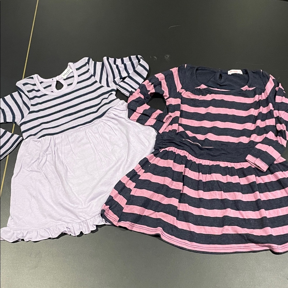 New Charming Pink and Navy Striped Kids Dress Set
